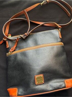 Dooney & Bourke Black Pebbled Leather Crossbody with Brown Trim